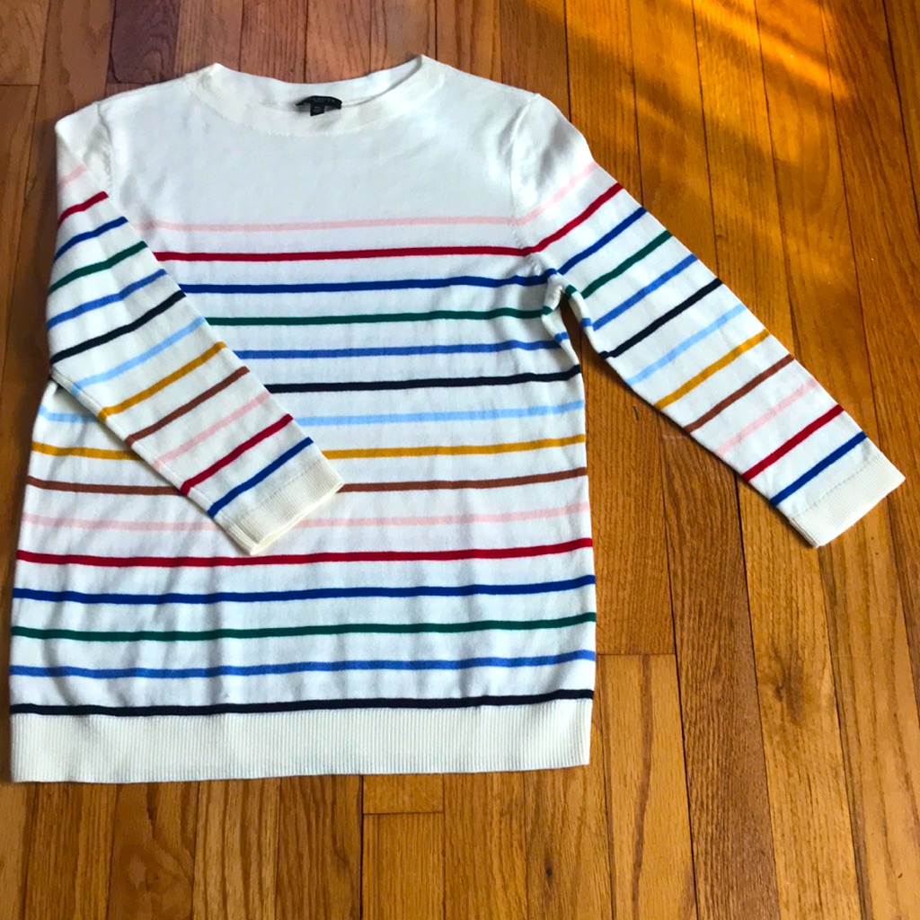 Talbots Multi-Colored Thin Crew Neck Sweater In Off-White Background. Like New.